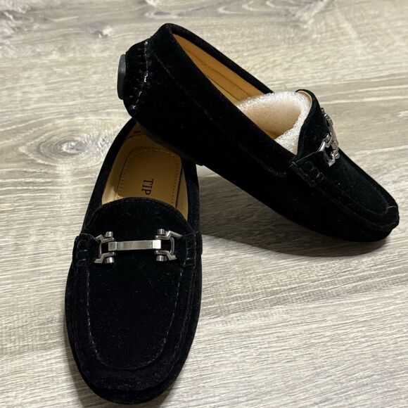 Tip Top Boys Black Velvet Loafers Size 6 Dress Slip-On Shoes w/ Metal Bit Accent - Picture 2 of 7